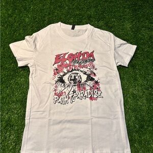 White Graphic Tee with Red & Black Eye Design